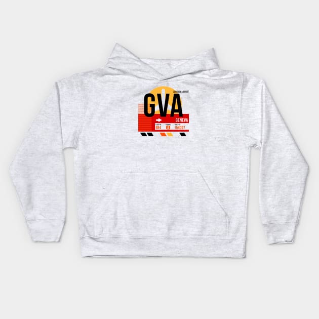 Geneva (GVA) Airport // Sunset Baggage Tag Kids Hoodie by Now Boarding